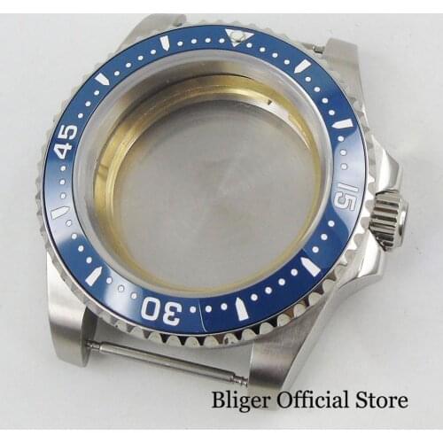 Fit ETA 2836 Automatic Movement With Blue Bezel Ring Sapphire Glass 40mm Brushed Watch Case