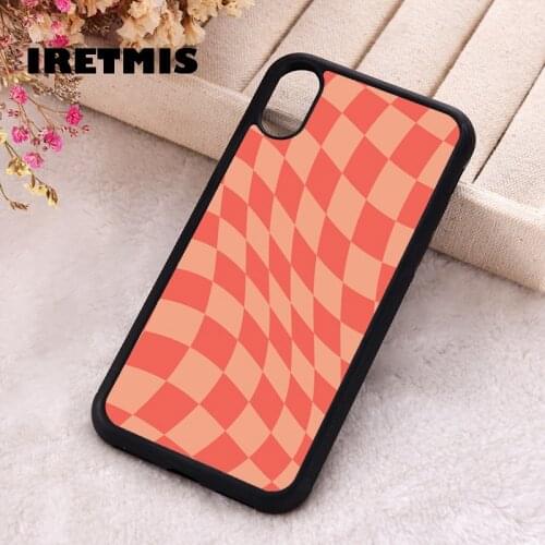 Iretmis 5 5S SE 2020 Phone Cover Case for iPhone 6 6S 7 8 Plus X Xs XR 11 12 Mini Pro Max Rubber Silicone Warped Check Orange