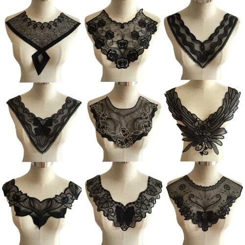 Black Organza Embroidery Venise Lace Neckline Collar Embellishment Sewing Applique Trims Lace fabric Supplies Scrapbooking