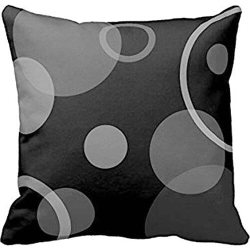 Black and Gray Circles Pattern Throw Pillow Case Cushion Cover Home Decor for Sofa Bed Bench Car 18 x 18 Inch