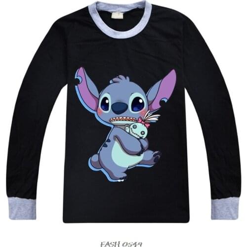 Boys Childrens Long-sleeved Stitch T-shirts Spring New T-shirts Cotton Childrens Clothing Baby Girls Tops T-shirt Clothes