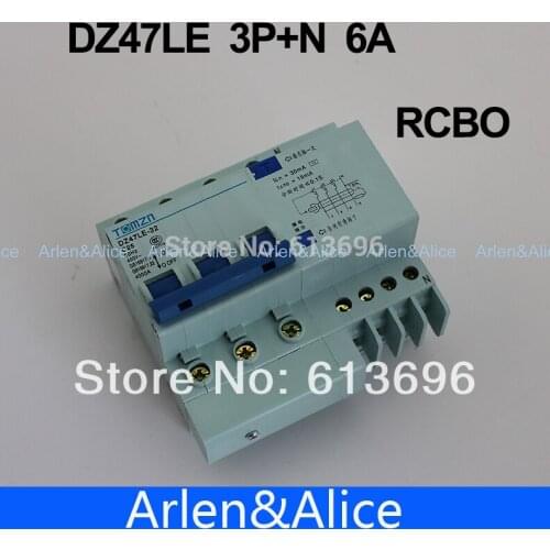 DZ47LE 3P+N 6A 400V~ 50HZ/60HZ Residual current Circuit breaker with over current and Leakage protection RCBO