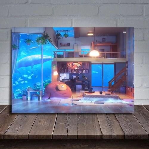 HD Prints Warm Bedroom Canvas Painting Wall Art Aquarium Poster Modular Creative Pictures Home Decoration For Bedside Background