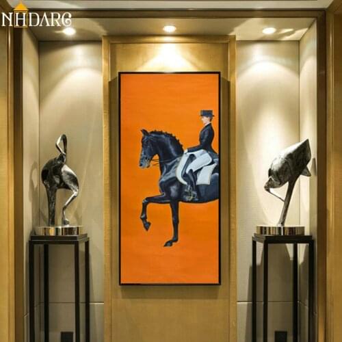 Classic Modern Orange Horse racing Canvas Print Painting Poster Cool Wall Art Wall Pictures for Entryway Large Size Home Decor