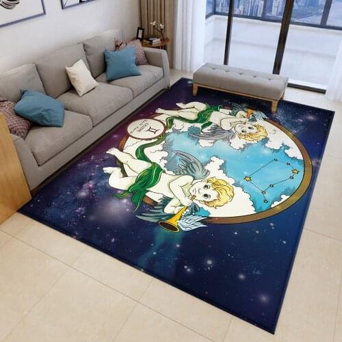 Home Bedroom Living Room Decoration Rug 12Constellation Gemini Round Floor Mat Flannel Anti-slip Carpet Durable Carpet Floor Mat