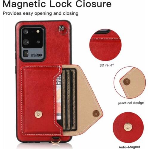 Leather Case for Samsung Galaxy S20 Ultra FE s20+ fe Crossbody Shoulder Strap Card Bag Wallet Stand Holder Fashion Back Cover