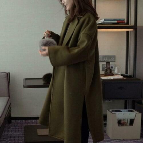 M-3XL Solid Women Ladies Long Sleeve Woolen Korean Loose Autumn Winter Overcoat