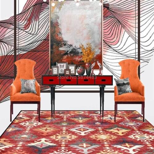 Fashionable Bohemian Moroccan Big Red Ethnic Style Living Room Bedroom Bedside Carpet Floor Mat Customization