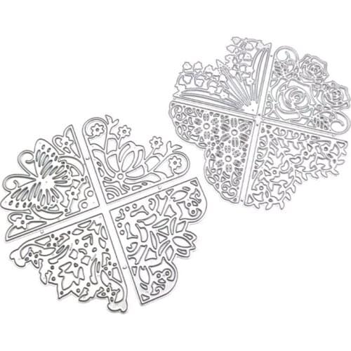 N80B 4-Grid Flower Butterfly Lace Carbon Steel Cutting Dies DIY Scrapbooking Photo Album Embossing Paper Cards Making Stencil