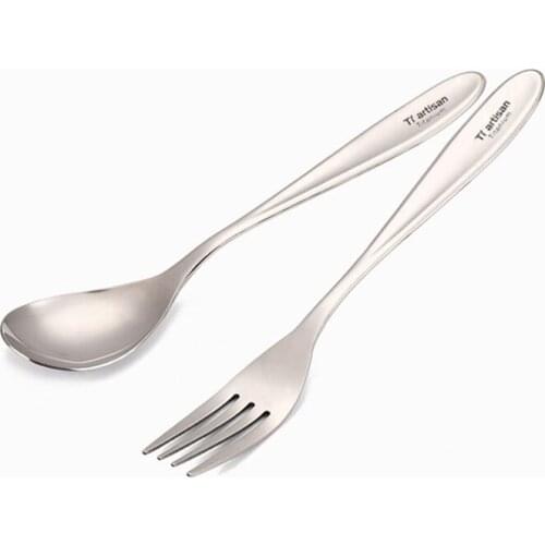 Tiartisan Pure Titanium Cutlery Polish Spoon Fork Tableware Set Lightweight Dinner Cutlery Long Handle Outdoor Tableware Ta8118P