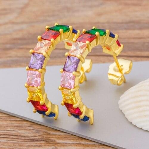 New Korean Statement Stud Earrings 2020 For Women Fashion Vintage Geometric Rainbow Cubic Zirconia Rhinestone Earring Jewelry