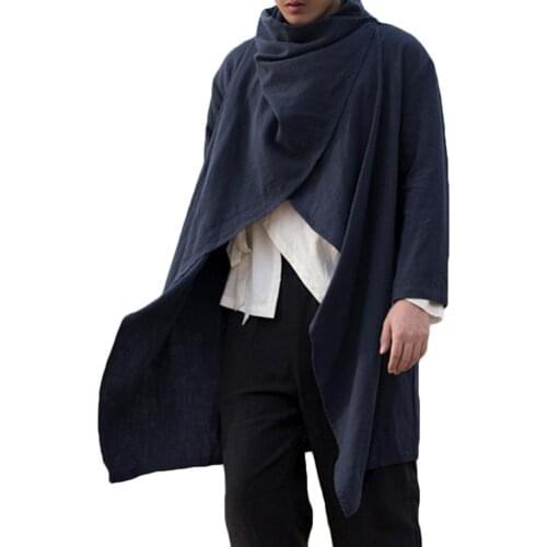 Trench Men Spring Summer Gothic Punk Long Sleeve Cape Ruffle Shawl Midi Cardigan Coat