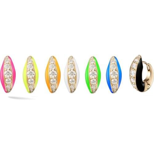 Neon Enamel Mini Hoop Earring 8 Colors Inner 5A CZ Side Enamel Women Multi Piercing Earrings
