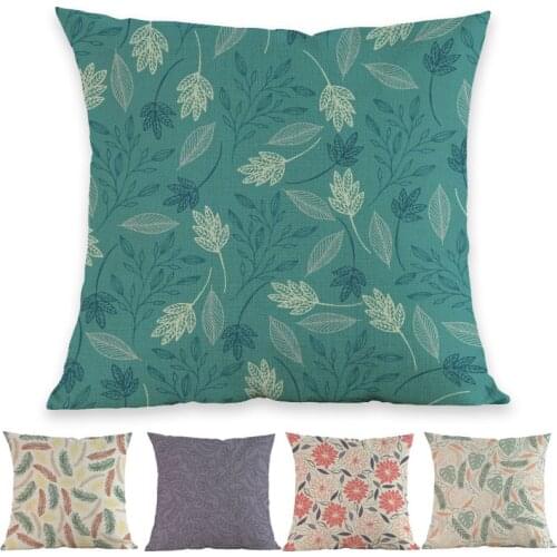 Nordic Fresh Plant Leaves Flowers Surround Geometric Pattern Linen Pillow Case Home Hotel Company Sofa Decoration Cushion Cover