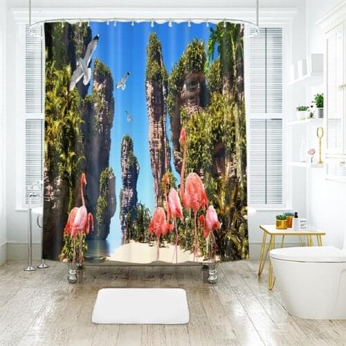 Flamingo 3D printing Pattern Modern Polyester Waterproof Mildew Shower Home Decoration Curtain Bathroom Curtain