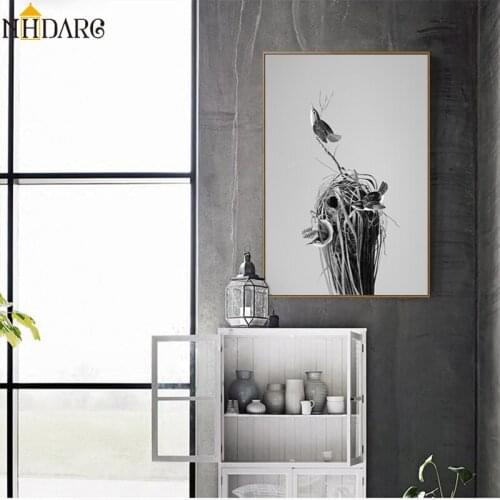 Modern Simple Black White Fashion Still Life Birds Nest Posters and Prints Canvas Painting Art Wall Pictures for Hallway Decor