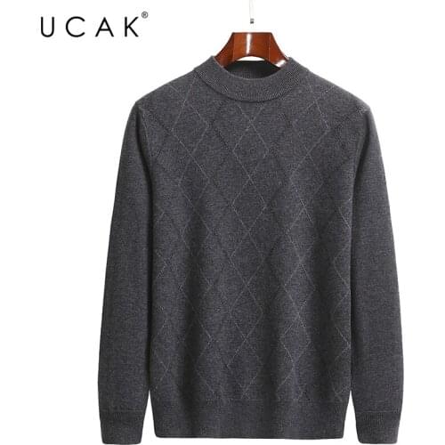 UCAK Brand Classic Pure Merino Wool Men Sweaters O-Neck Striped Streetwear Sweater Pull Homme Autumn Winter Thick Pullover U1301