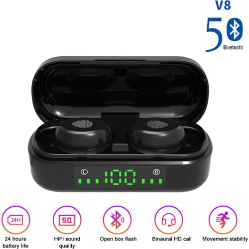 DODOCASE V8 TWS Wireless Earphones Bluetooth 5.0 9D Bass Stereo Waterproof Earbuds Handsfree Headset With Microphone Charging