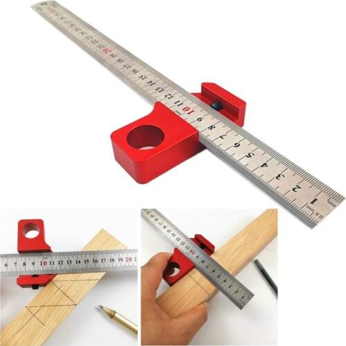 45 Degree Angle Scribe Carpenter Gauge Universal Steel Ruler Locator Steel Ruler Adjustable Fixed Block Woodworking DIY Tool