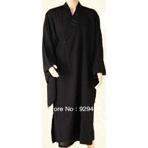 UNISEX Buddhism uniforms Shaolin Buddhist laymonks martial arts clothesmeditation suits long robehaiqing clothing black