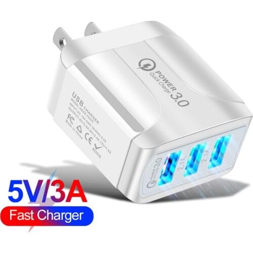 ALLOET EU/US Plug Universal 3 Port USB Wall Charger Mobile Phone Tablet Fast Charging Quick Charge 3.0 Adapter For iPhone Huawei