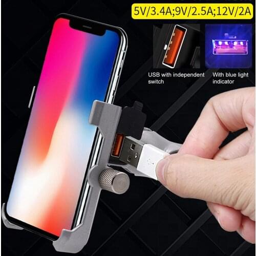 Waterproof Metal Motorcycle Smart Phone Mount with QC 3.0 USB Quick Charger Motorbike Mirror Handlebar Stand Holder