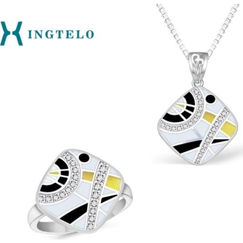 XINGTELO Square Ring Pendant and Necklace for Bride 925 Sterling Silver Jewelry Kit Party Accessories Exquisite Silver Jewelry