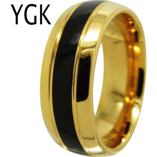 YGK Wedding Jewelry Golden Dome With Black Center New Tungsten Rings for Mens Bridegroom Wedding Engagement Anniversary Ring