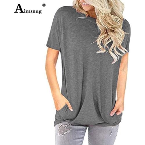 2021 Summer Ladies Elegant Leisure Casual Top Female Tunic Clothing Round Neck Spliced Pocket Gray Purple Women Shirt Jersey