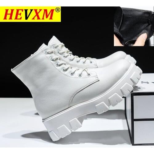 New Leather Ankle Boots Woman Fashion Lace Up Shoes Woman Short Winter Warm Boots Comfort Platform Heel Footwear Size 43