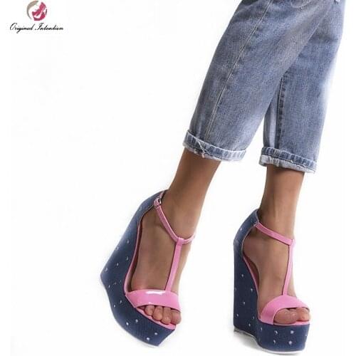Women Sandals Super High Wedges High Heels Femmes Sandales Fashion Platform T Strap Buckle Strap Party Shoes Plus Size 35 45 52