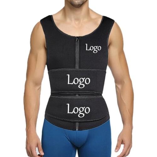 Logo Print Men Fitness Sauna Vest Body Shaper Abdomen Shapewear Sweat Corset Top Shirt Waist Trainer Slimming Belt Fat Burning