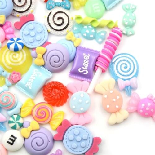 10Pcs/lot DIY Lollipop Phone Case Decor Crafts Miniature Resin Candy Dollhouse Food Kitchen Toys Dolls Miniature Pretend Toy