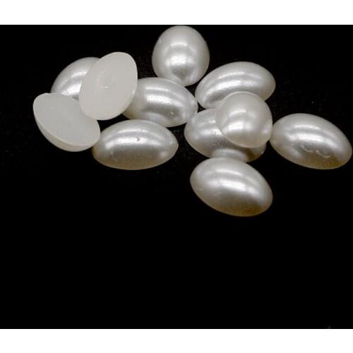 100pcs/lot 14*10mm White Oval Shape Scrapbook Simulated Pearl Beads Sewing Buttons DIY Material Findings BD0029