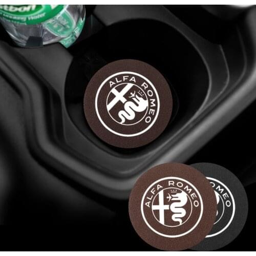 2Pcs PU Leather Car Cup Mat Auto Emblem Coaster Accessories For Alfa Romeo Giulietta Giulia Stelvio Spider Mito GT