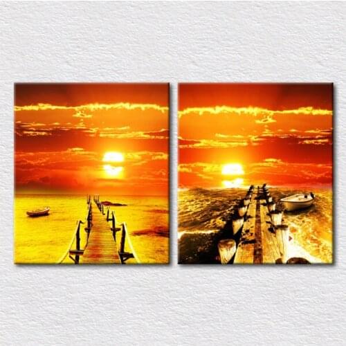 Canvas Print 2pcs set pictures travel sencery photos with gald color fine wall decoration paintings for bedroom