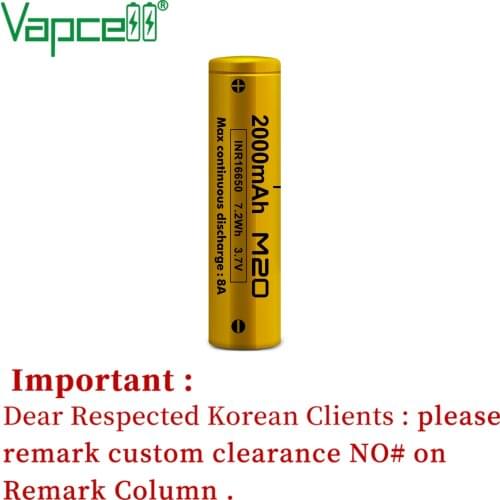 2pcs/lot Vapcell Original INR 16650 2000mah 8A M20 Rechargeable Li ion battery batteries for flashlight power tool free shipping