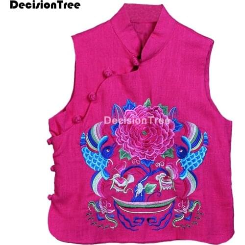 2021 embroidery qipao dragon phoenix embroidery mandarin collar chinese button vest embroidered red chinese sleeveless jacket