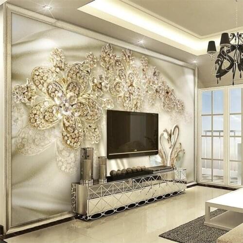 Beibehang Custom 3d wall paper murals living room bedroom golden jewelry flowers swan silk 3d European murals home decoration