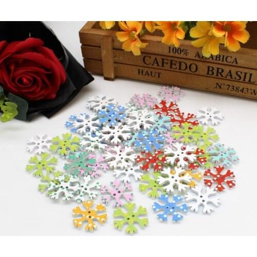 50pcs/lot Decorative snowflake Buttons Decoration Craft Supplies Sewing Accessories Scrapbooking wooden buttons
