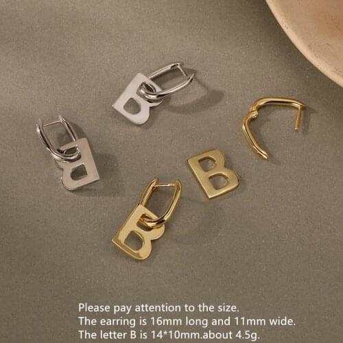 925 Sterling Silver Earring Fashion Geometric Square Letter B Ball Chain Short Drop Earring French Style Woman Girl Ear Jewelry