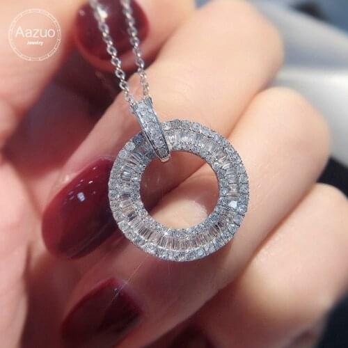 Aazuo Fine Jewelry 100% Real 18K White Gold Real Ladder side Diamonds 0.7ct Classic Round Necklace gifted for Women Party Au750