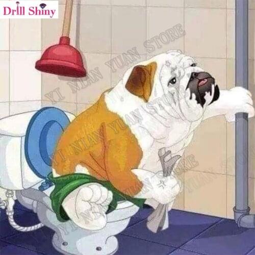 5d diy diamond painting full drill resin Toilet dog 3D Embroidery Cross Stitch kits round Mosaic Rhinestone Home Decor Gift