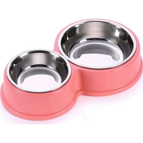 Dog Feeders Double Bowls for Dogs Cats 8 Shaped Plastic Puppy Cat Feeder Stainless Steel Round Pet Water Food Bowl Pets Supplies