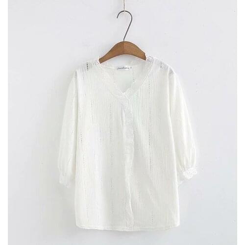 Plus Size Women Shirts White OL Work Wear Tops Embroidery t shirt