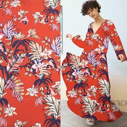 Big flower and leaves print silk Crepe DE chine silk fabric 140cm width,SCDC913