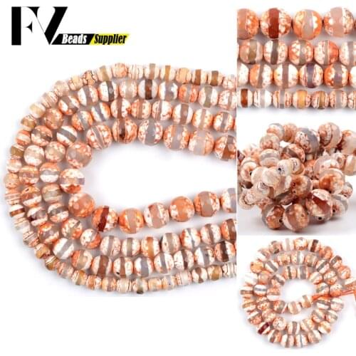 Wholesale Faceted Orange Natural Stone Tibetan Dzi Agates Beads For Jewelry Making Diy Bracelet Accessories 6/8/10mm 15”strand