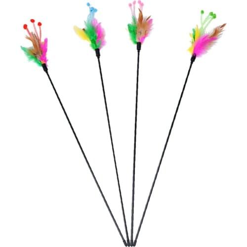 Pet Cat Toy Wire Feather Rod Durable Steel Wand Catcher Extendable Teaser Stick Cat Interactive toys