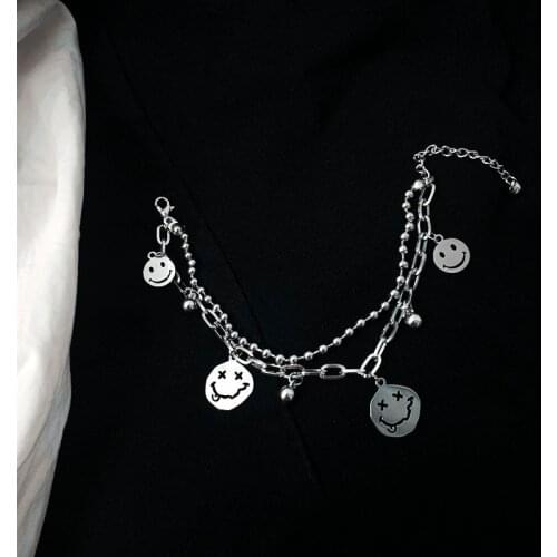 Juno Double layer smile face Amulet Bracelet tongue funny Bead Bracelet indelible jewelry for men and women