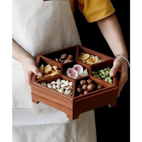 European creative solid wood candy box with lid dry fruit snack box home wooden nuts melon storage box wedding gift